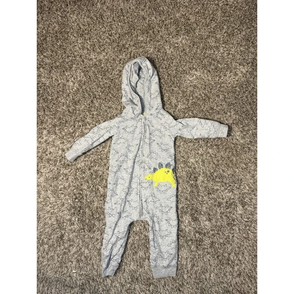 Carter’s Just One You Baby Dino Hooded Zip Romper Gray Dinosaur 9M